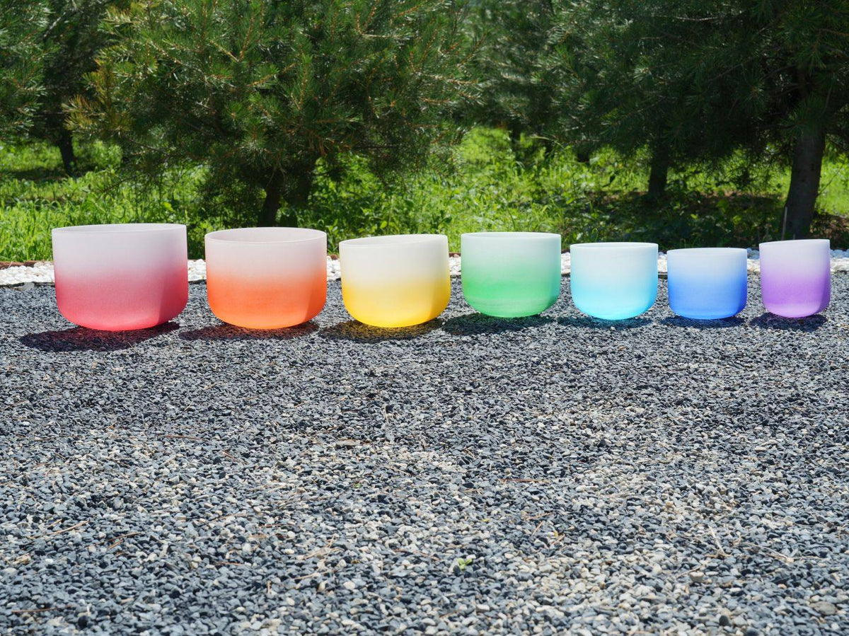 6 - 12 Inch Color Gradient Crystal Singing Bowl 7-Piece Set