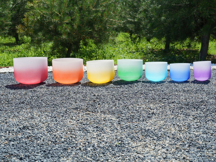 6 - 12 Inch Color Gradient Crystal Singing Bowl 7-Piece Set