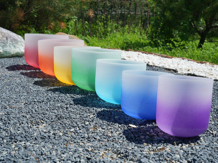 6 - 12 Inch Color Gradient Crystal Singing Bowl 7-Piece Set