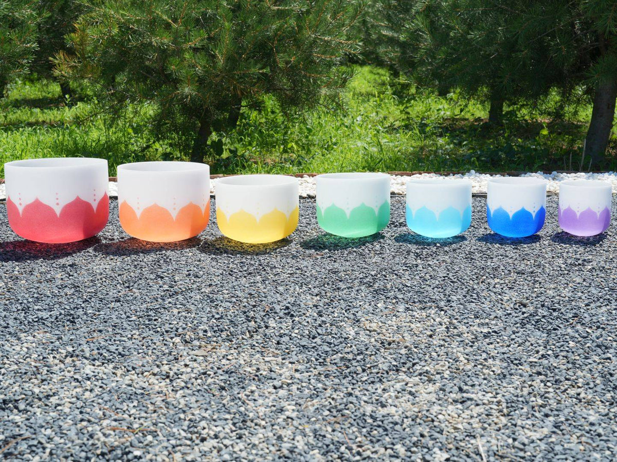 6 - 12 Inch Colorful Lotus Crystal Singing Bowl 7-Piece Set