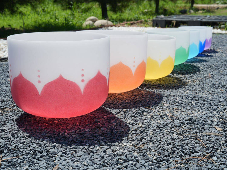 6 - 12 Inch Colorful Lotus Crystal Singing Bowl 7-Piece Set