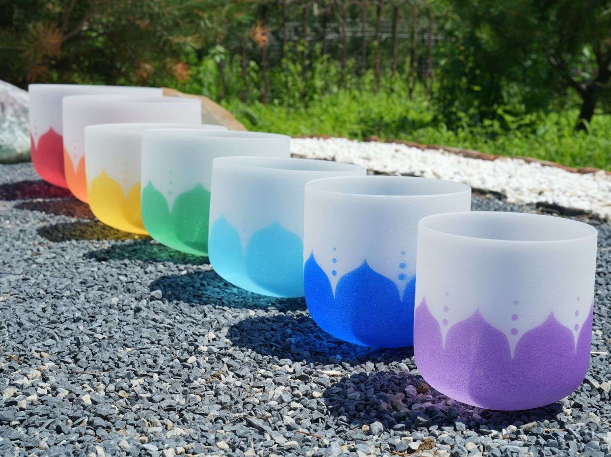6 - 12 Inch Colorful Lotus Crystal Singing Bowl 7-Piece Set