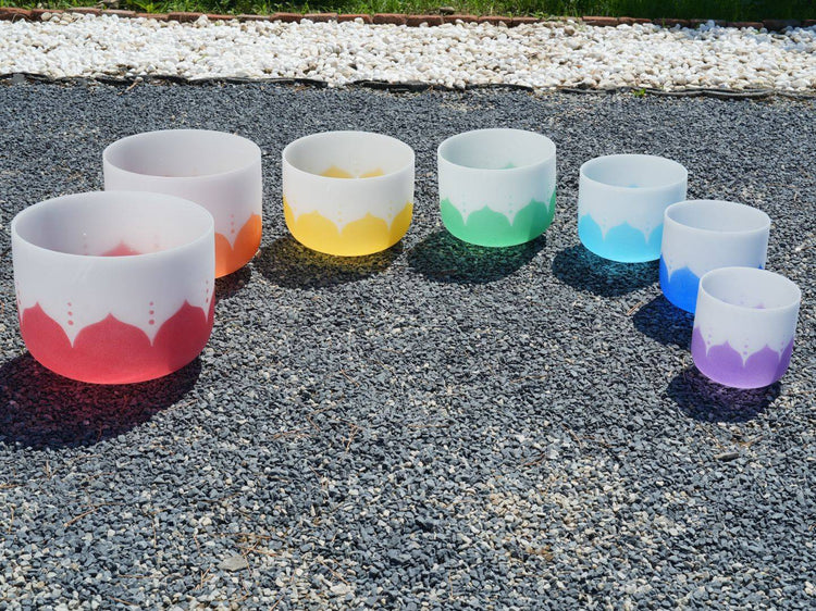 6 - 12 Inch Colorful Lotus Crystal Singing Bowl 7-Piece Set