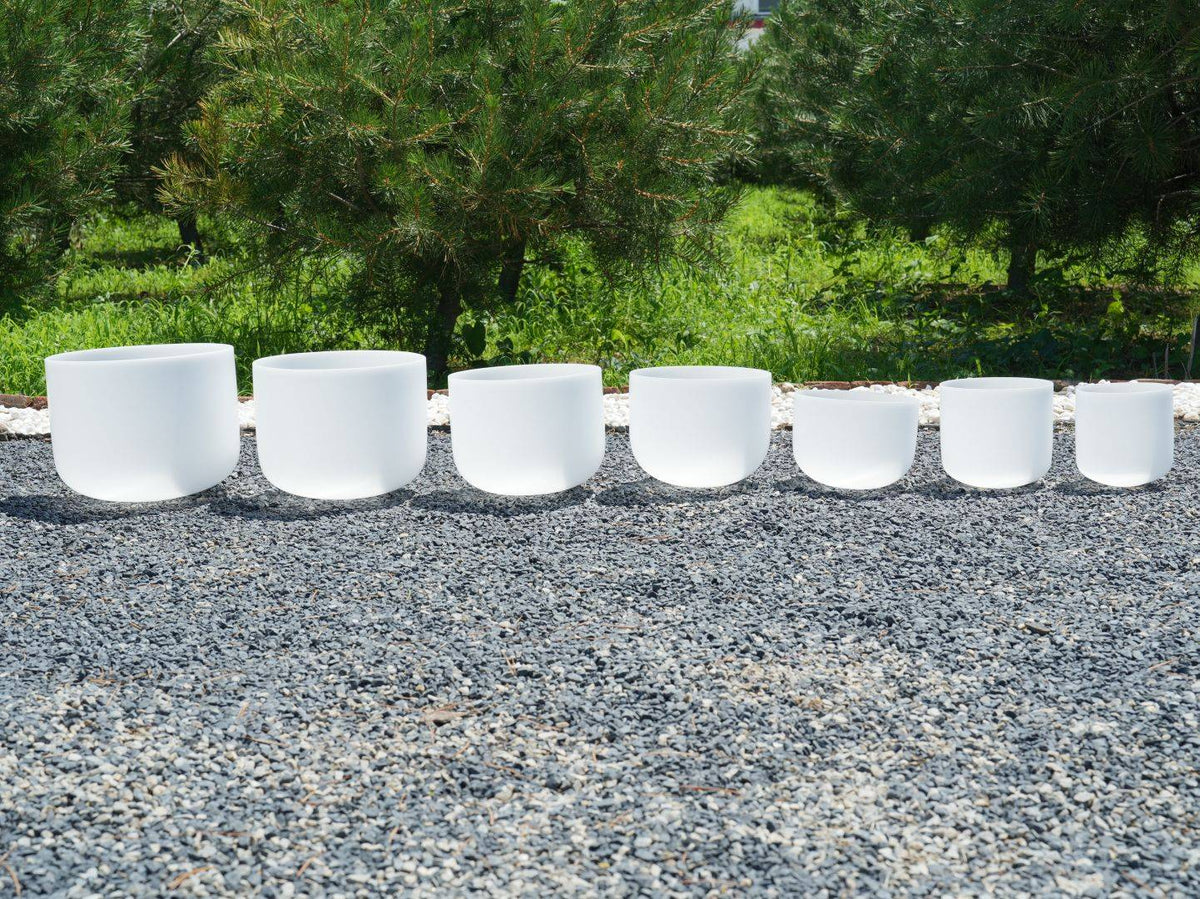 6 - 12 Inch White Polished Crystal Singing Bowl 7-Piece Set