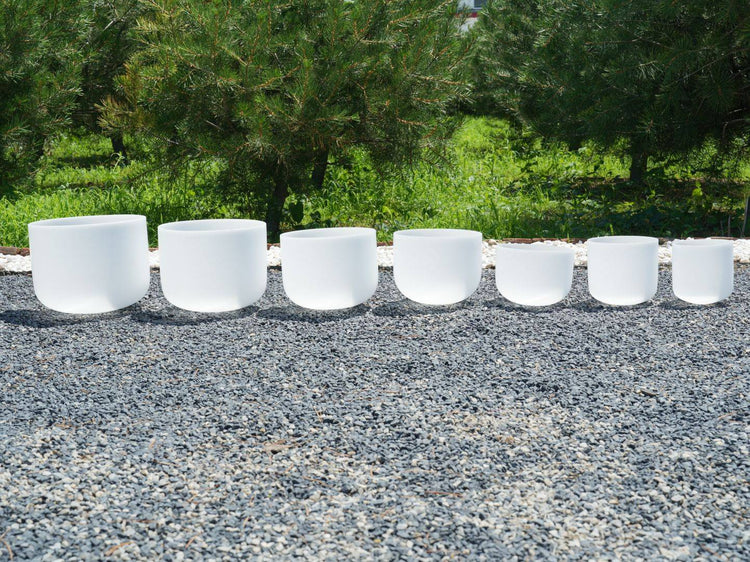 6 - 12 Inch White Polished Crystal Singing Bowl 7-Piece Set