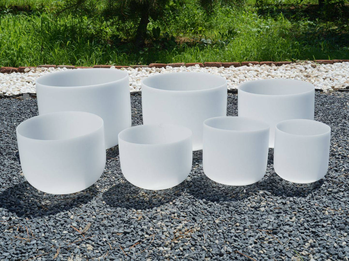 6 - 12 Inch White Polished Crystal Singing Bowl 7-Piece Set