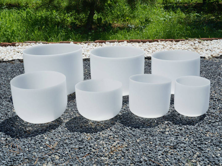 6 - 12 Inch White Polished Crystal Singing Bowl 7-Piece Set