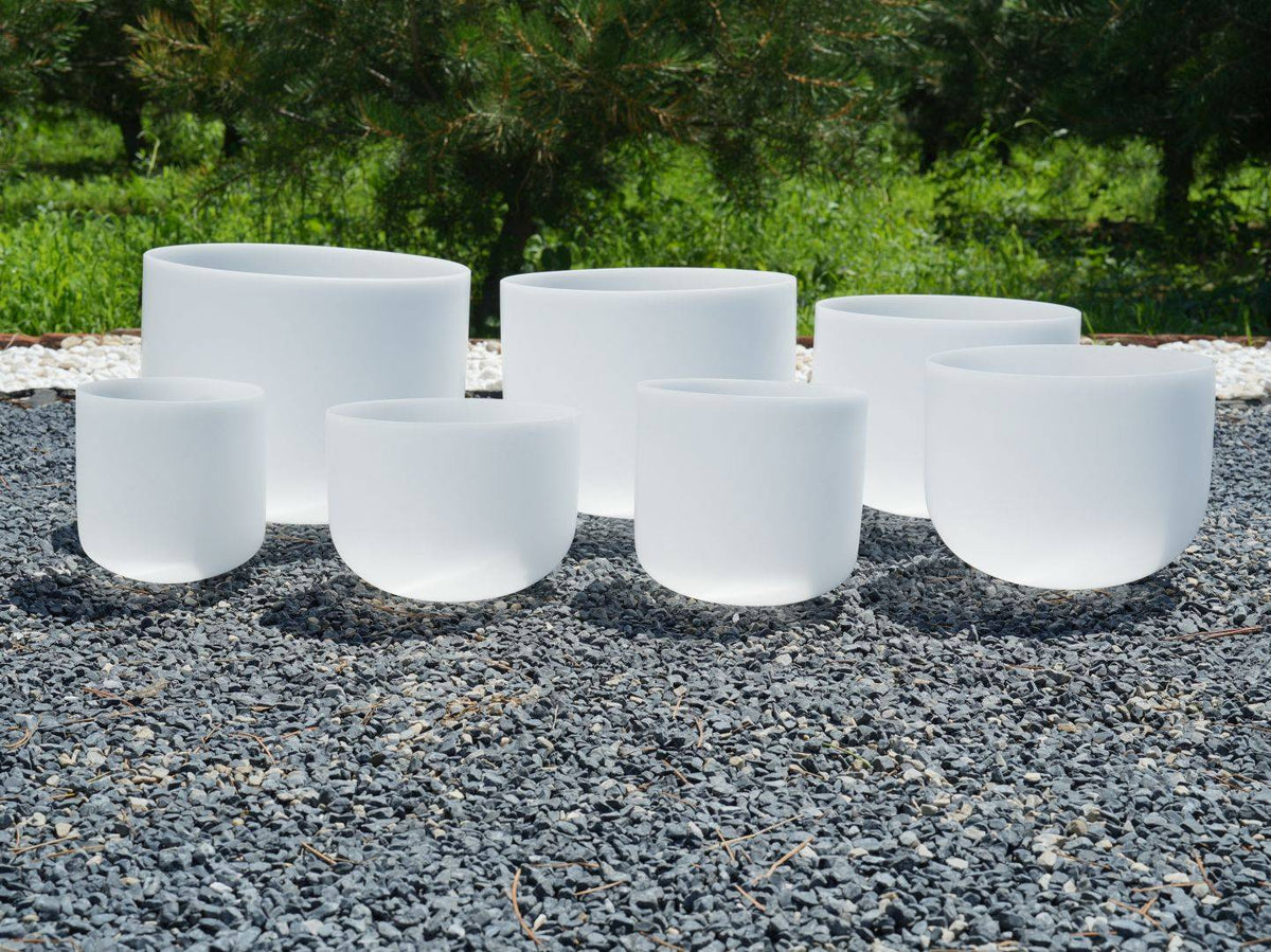 6 - 12 Inch White Polished Crystal Singing Bowl 7-Piece Set