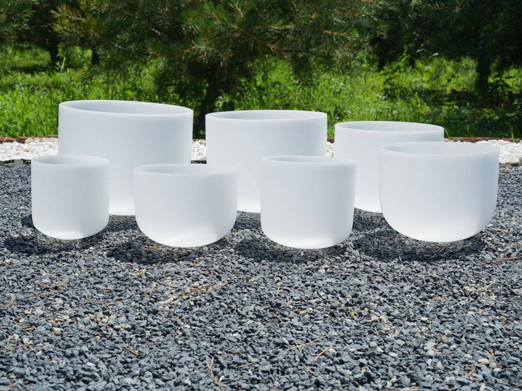 6 - 12 Inch White Polished Crystal Singing Bowl 7-Piece Set